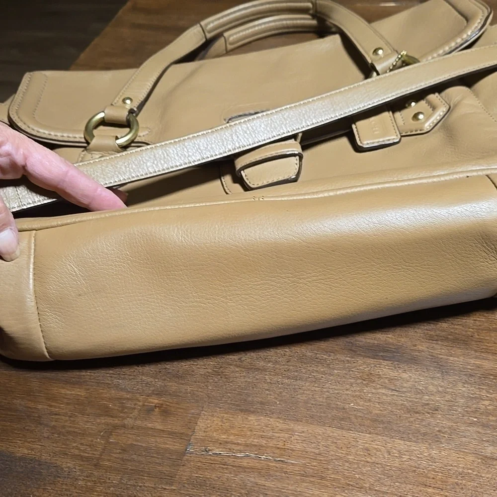 COACH Campbell Leather Eva Flap Satchel Brown Beige